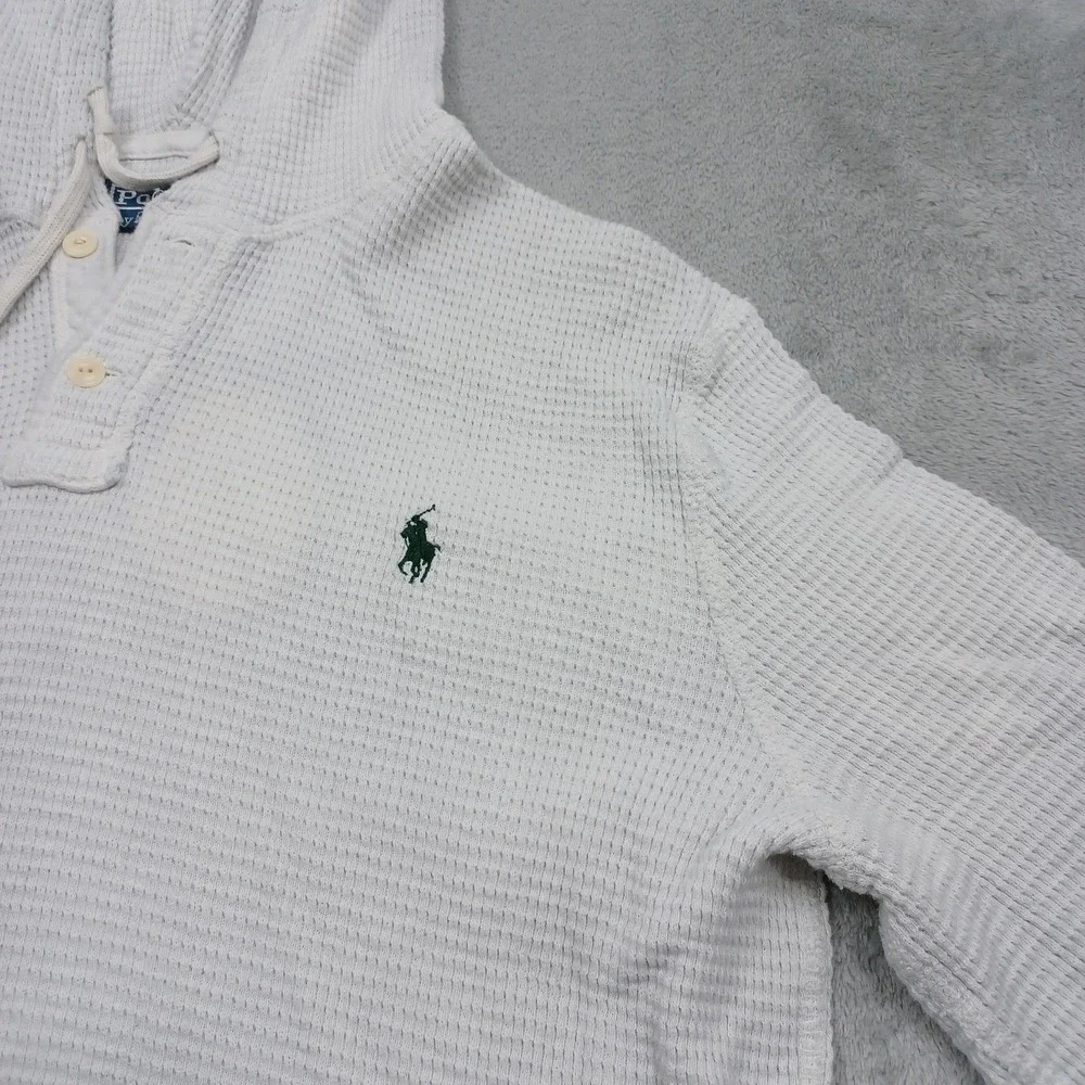 Vintage Polo Ralph Lauren Sweater Mens XL Gray Waffle Knit Hoodie Pullover